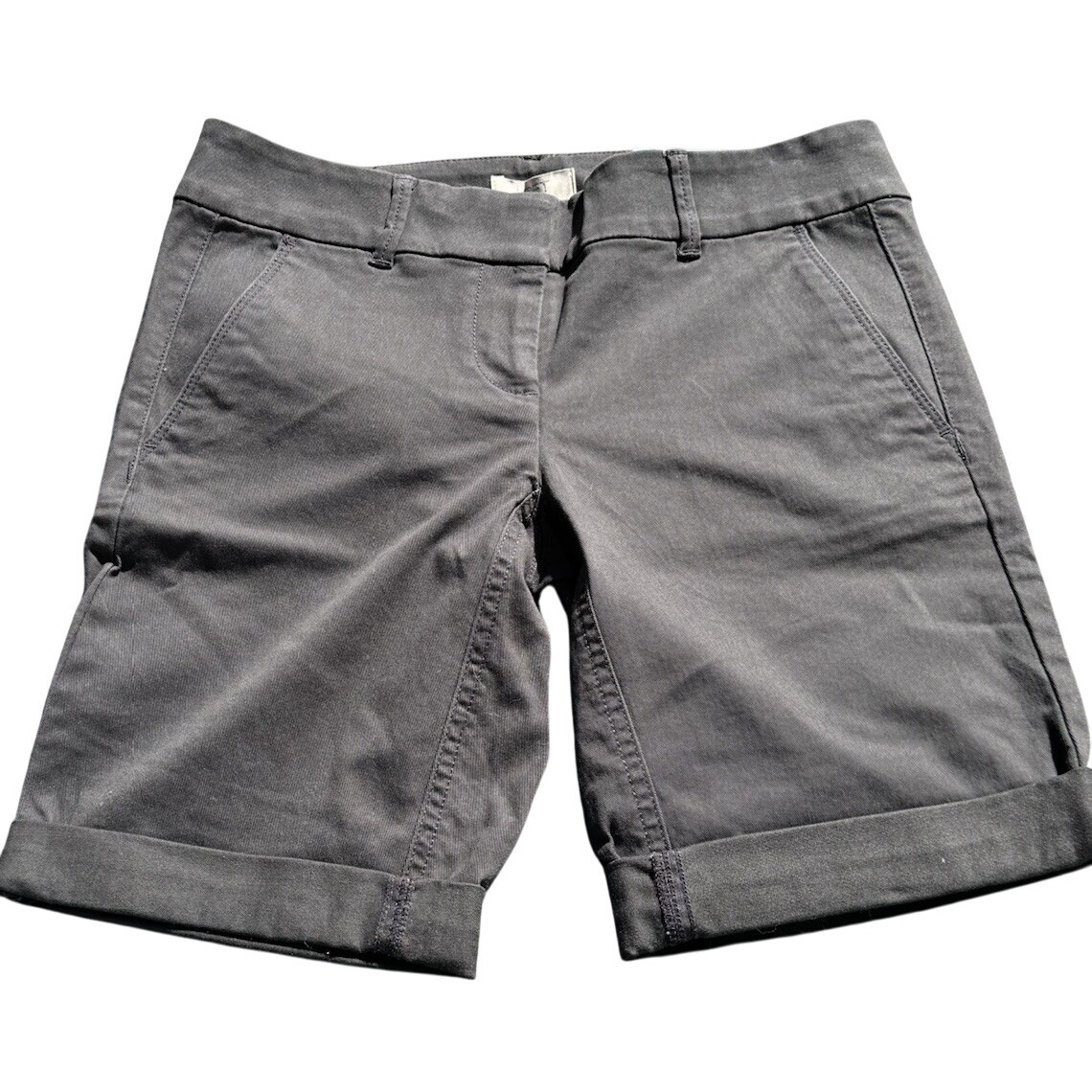 Loft Bermuda Roll Short Size 0 Petite Dark Gray Black Nwt 9 Inseam